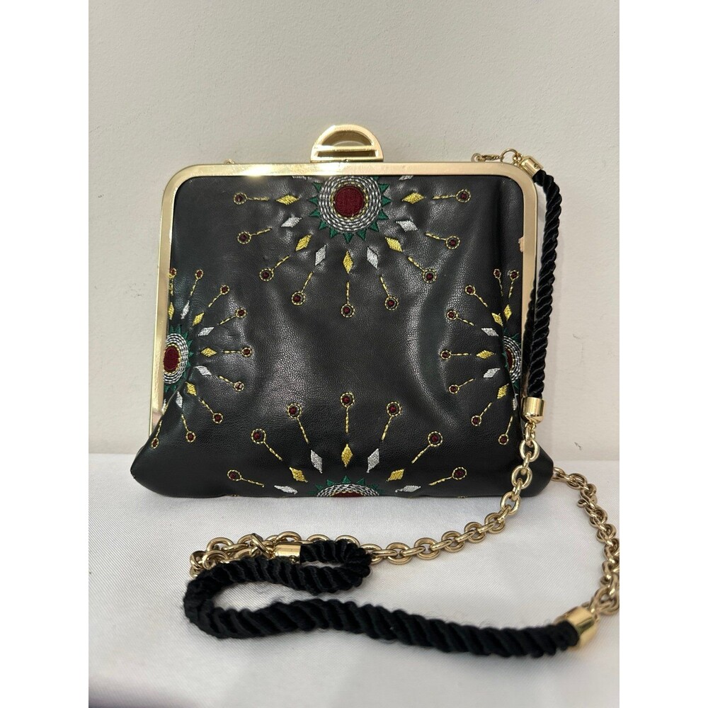ISTI BLACK VEGAN LEATHER AND NEEDLEPOINT CROSSBODY
